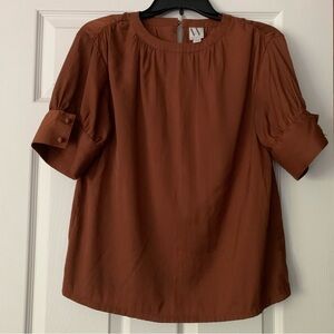 Women’s Worthington Puff Sleeve Short Sleeve Blouse in Camel Brown Size Medium
